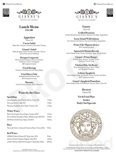 gianni versace como house|gianni's versace mansion menu.